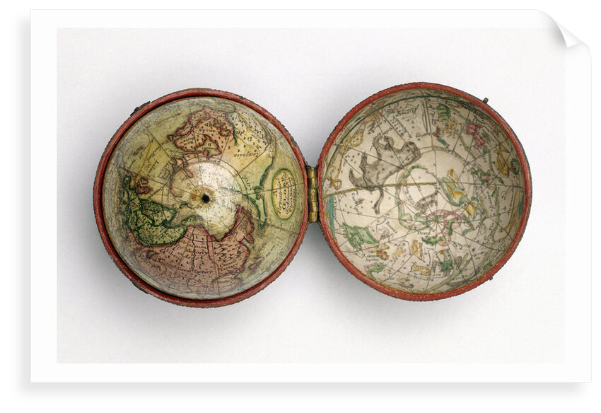 Terrestrial and celestial pocket globe by Dudley Adams
