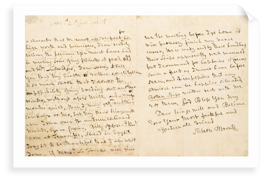 Letter from Horatio Nelson to Admiral Kingsmill, dated 1804 by Horatio Nelson