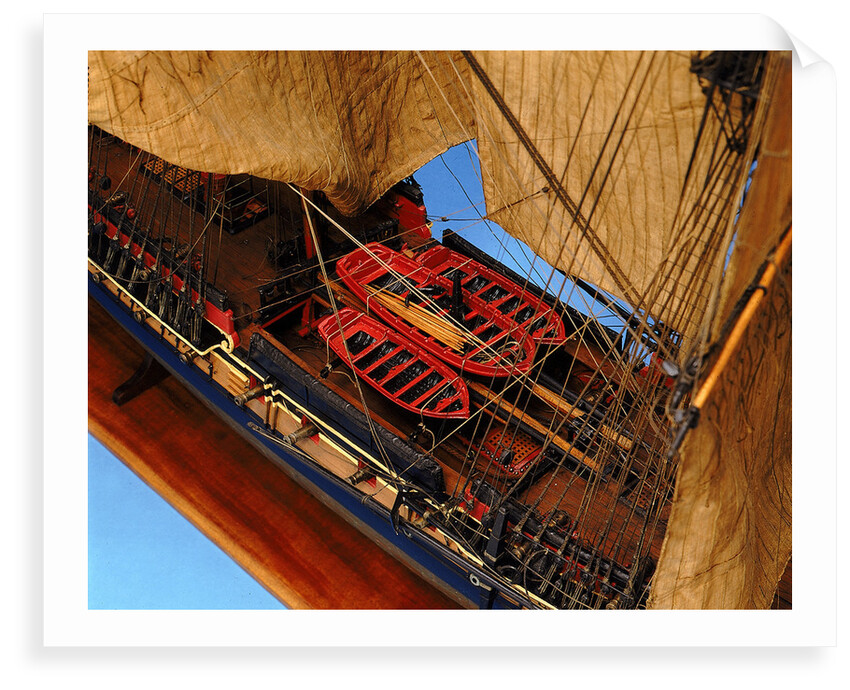 Ship of 38 guns, deck detail with ship's boats by unknown