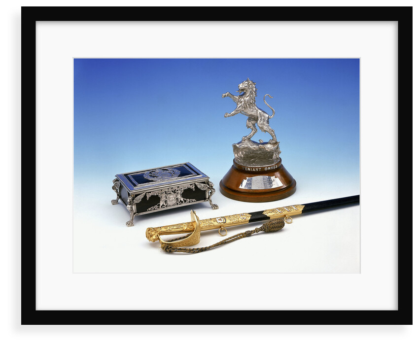 Casket, statuette and sword by Mappin & Webb