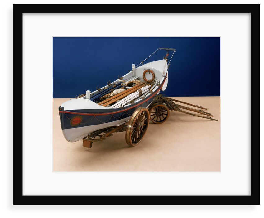 Full hull model, self-righting lifeboat with launching carriage by unknown