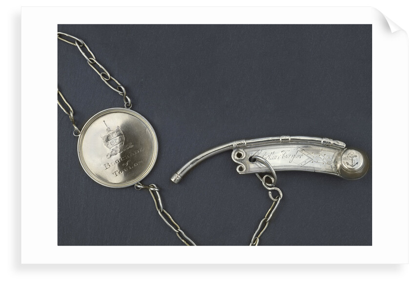 Silver presentation boatswain's call with a medallion commemorating the Blockade of Toulon. by Henry Croswell
