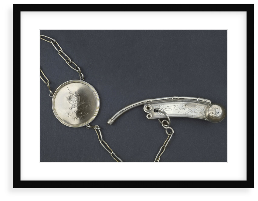 Silver presentation boatswain's call with a medallion commemorating the Blockade of Toulon. by Henry Croswell