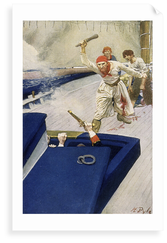 A pirate attack through the hatch of a ship by Howard Pyle