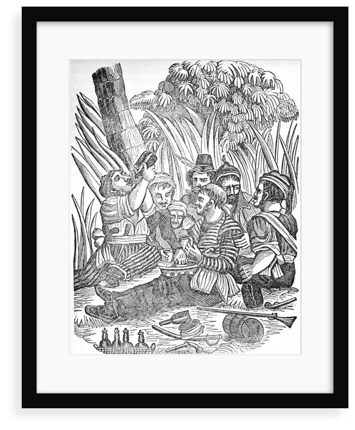 Bartholomew Roberts (1682-1722) or 'Black Bart''s pirate crew carouses at Old Calabar river in West Africa. by unknown