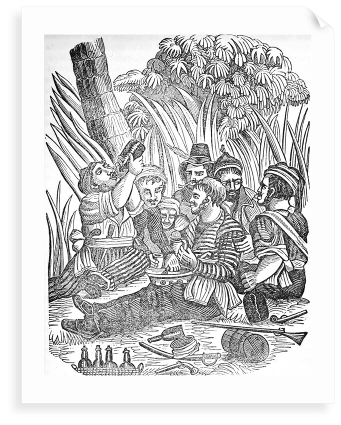 Bartholomew Roberts (1682-1722) or 'Black Bart''s pirate crew carouses at Old Calabar river in West Africa. by unknown