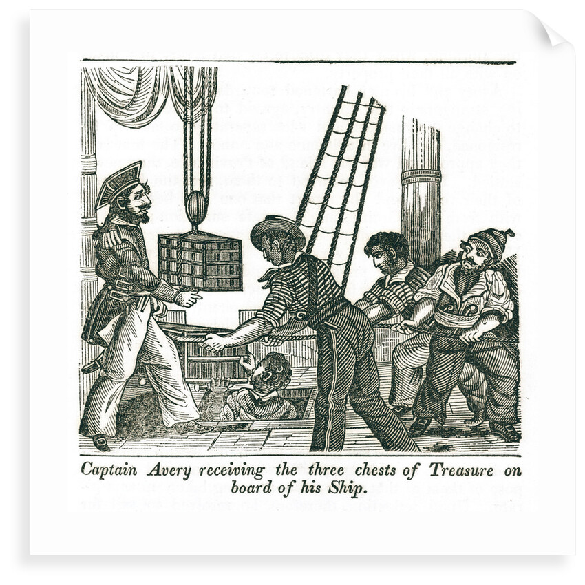 Captain Henry Avery loads treasure chests onto his ship by unknown