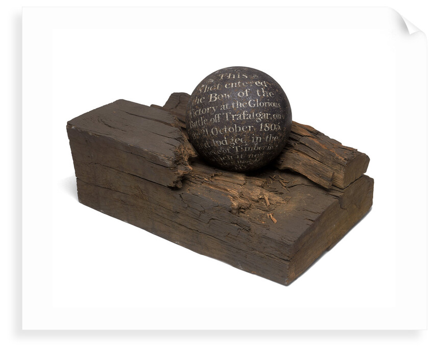 40 pound cannonball in piece of timber from the 'Victory' by unknown