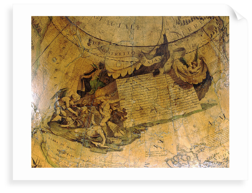 Cartouche on Strait of Anian, northern hemisphere by Vincenzo Coronelli