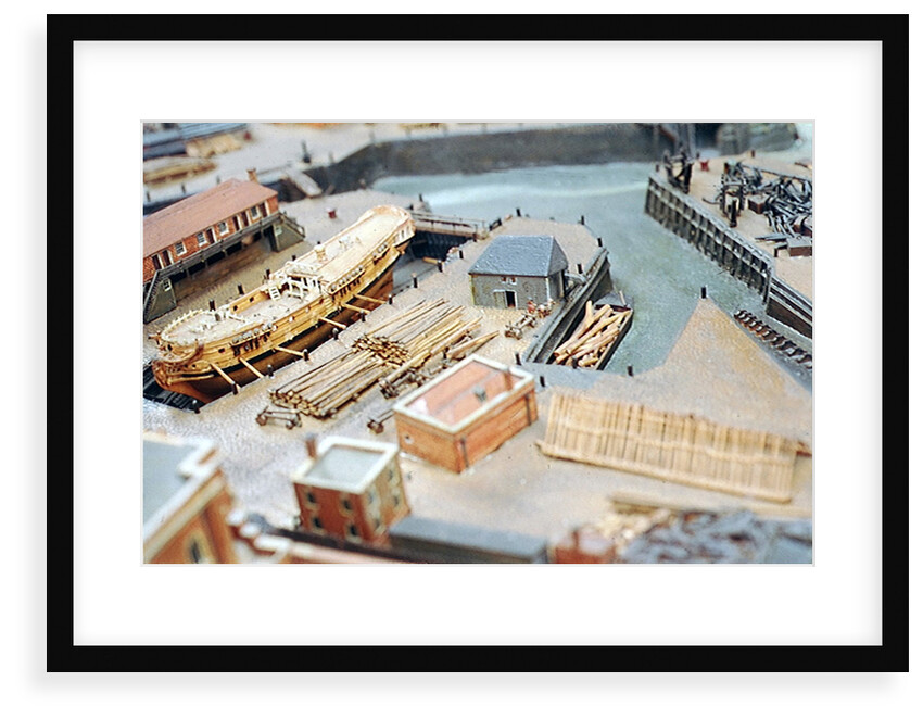 Topographic model, Royal Dockyards at Sheerness, detail showing HMS 'Squirrel' in dry dock by George Stockwell