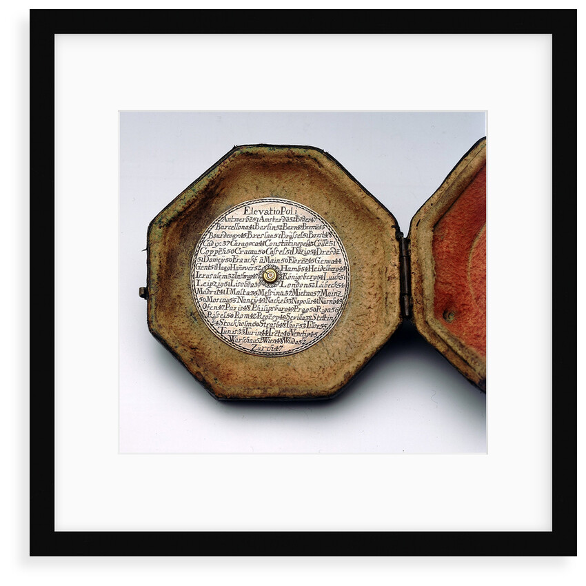 table of latitudes on inside of case of Augsburg dial by Johann Martin Willebrand