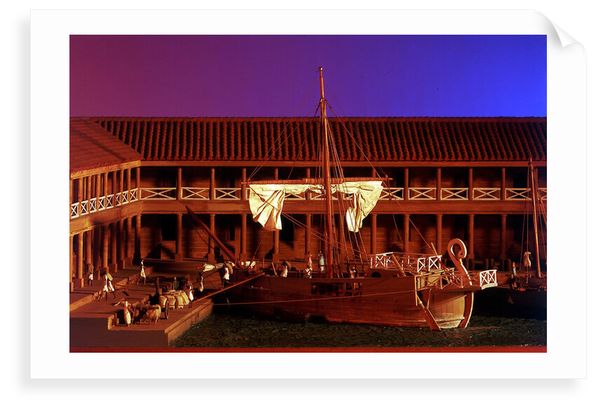Topographic model, Roman Port of Lepis Magna, detail of Roman Merchantman by Kenneth Britten
