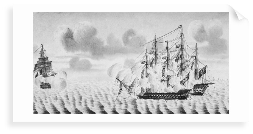 French vessel 'Le Marengo' engages HMS 'London' (1766) by Duslos Legris