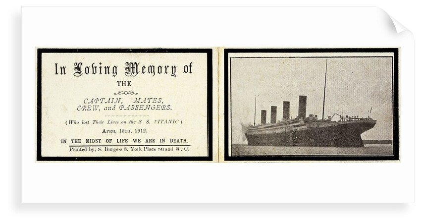 Memorial card for 'Titanic' (1912) by S Burgess