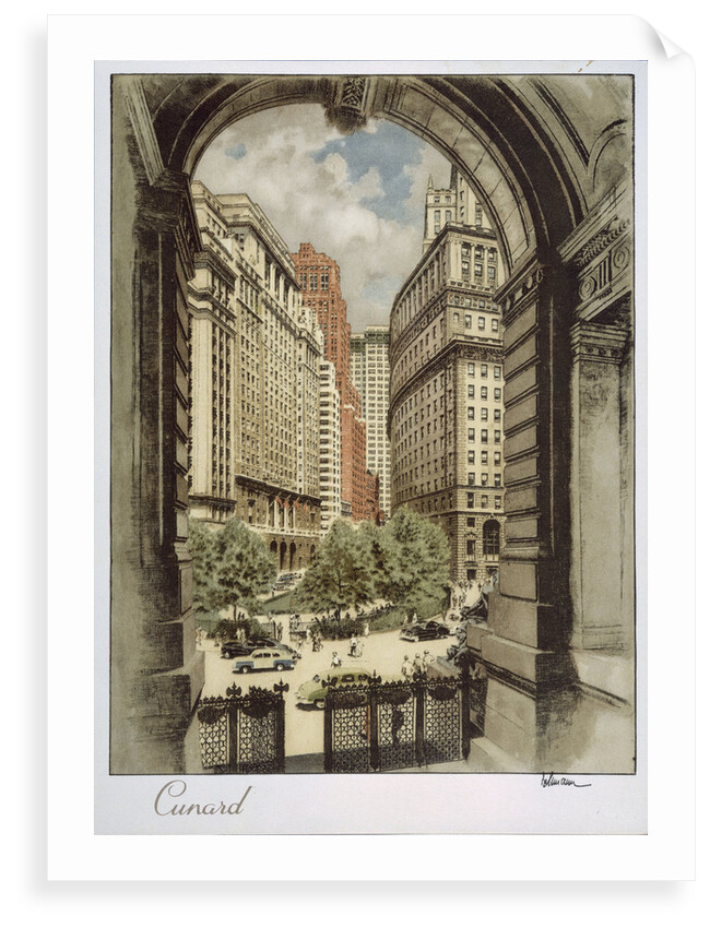 Front cover of Cunard menu featuring archway by unknown