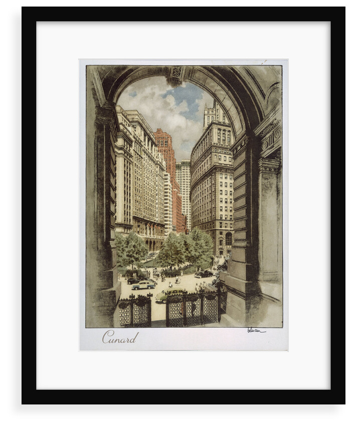 Front cover of Cunard menu featuring archway by unknown
