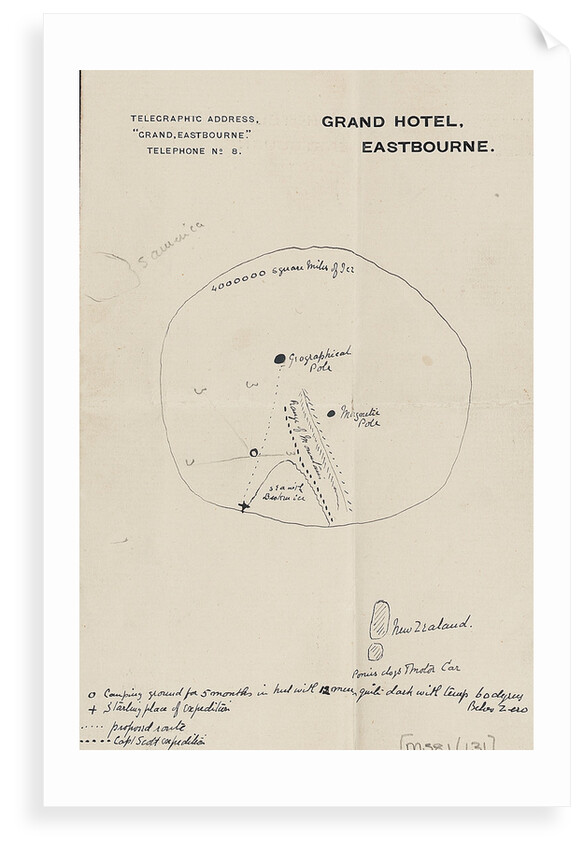 Sketch outlining Shackleton's route to the pole by Ernest Shackleton