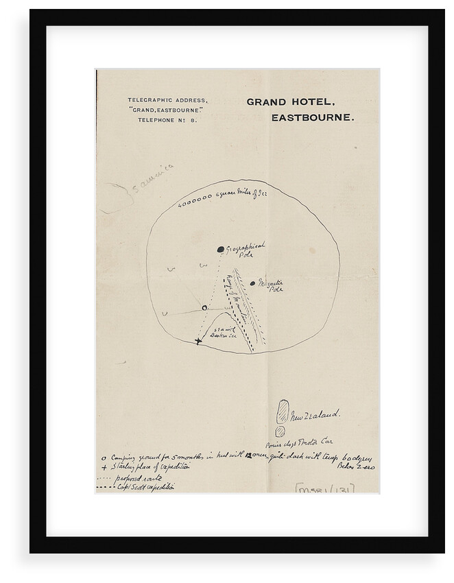 Sketch outlining Shackleton's route to the pole by Ernest Shackleton