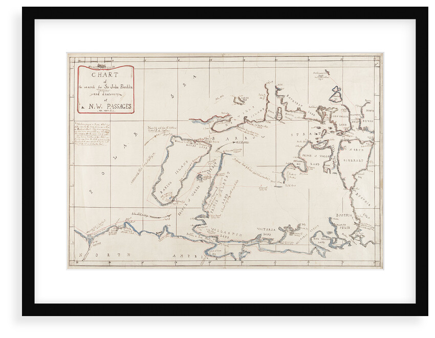 Chart of the search for Sir John Franklin and discovery of the North West Passage by Edward Augustus Inglefield