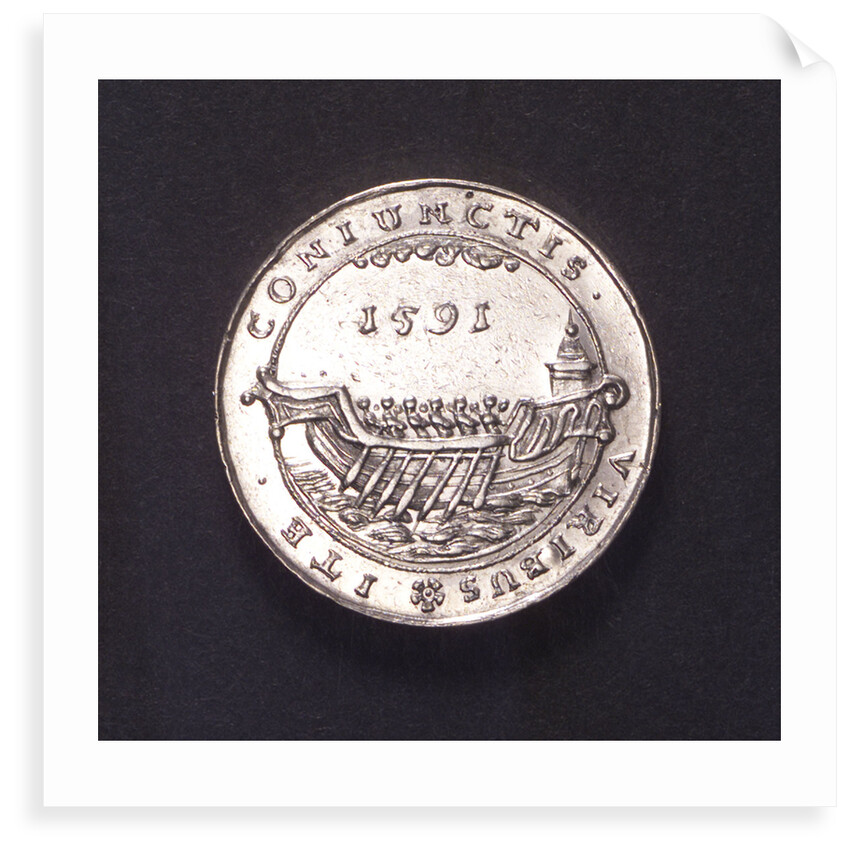 Counter commmemorating preparations by sea and land, 1591; reverse by unknown
