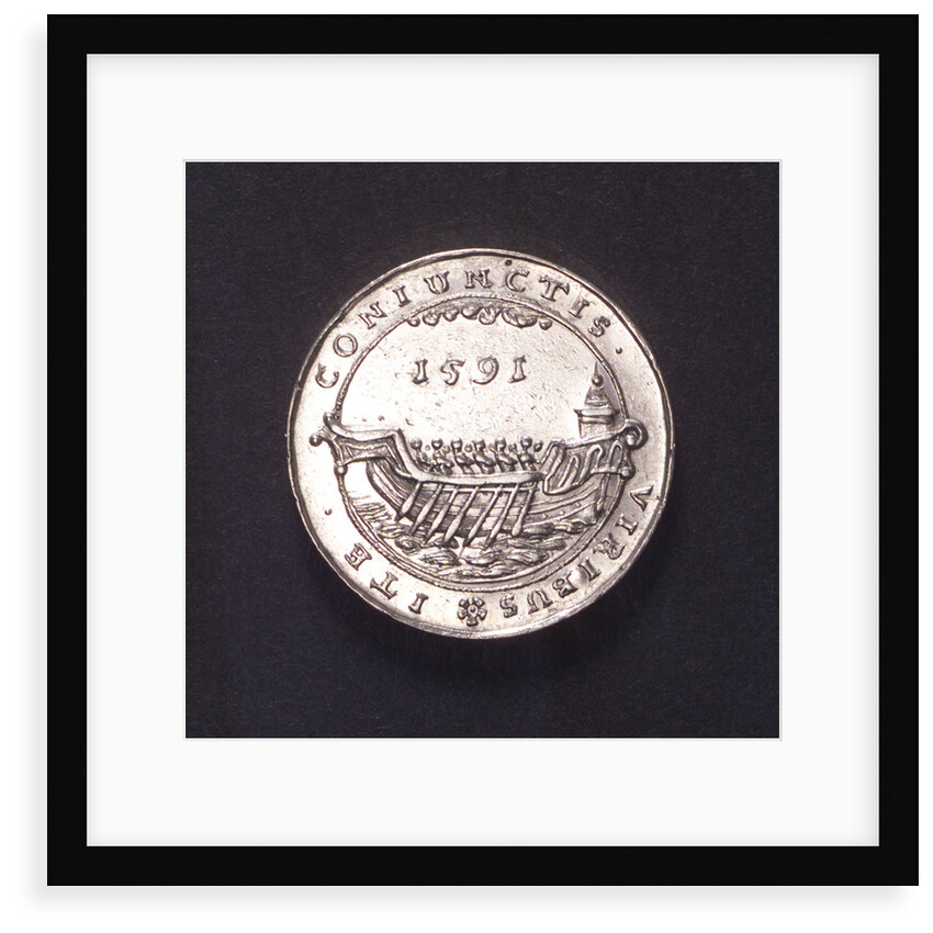 Counter commmemorating preparations by sea and land, 1591; reverse by unknown