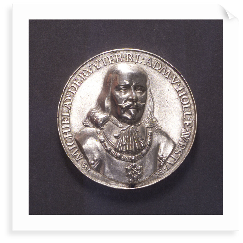 Medal commemorating the ships burnt in the Medway and Admiral de Ruyter, 1667; obverse by P. van Abeele