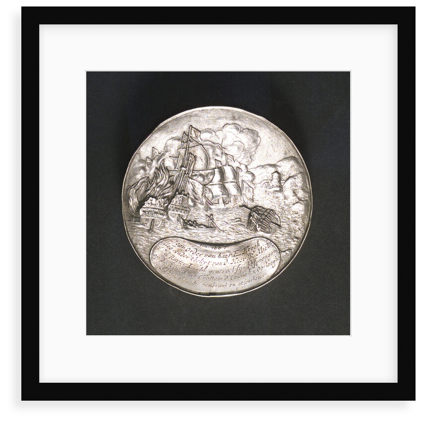Medal commemorating the ships burnt in the Medway and Admiral de Ruyter, 1667; reverse by P. van Abeele