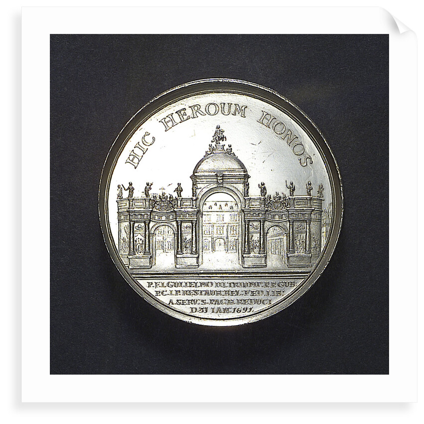 Medal commemorating the dangerous crossing of King William III and the triumphal entry into The Hague, 1691; obverse by J. Smeltzing