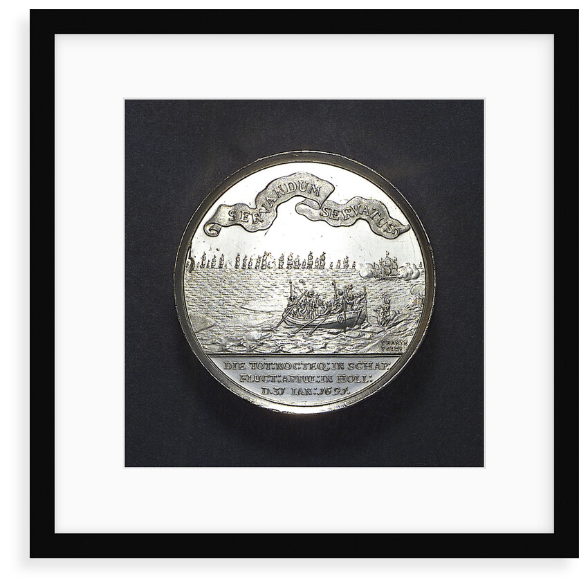 Medal commemorating the dangerous crossing of King William III and the triumphal entry into The Hague, 1691; reverse by J. Smeltzing
