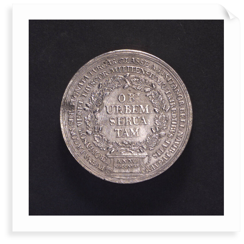 Medal commemorating action off Corfu, victory over the Turks, 1716; reverse by A. Mengin