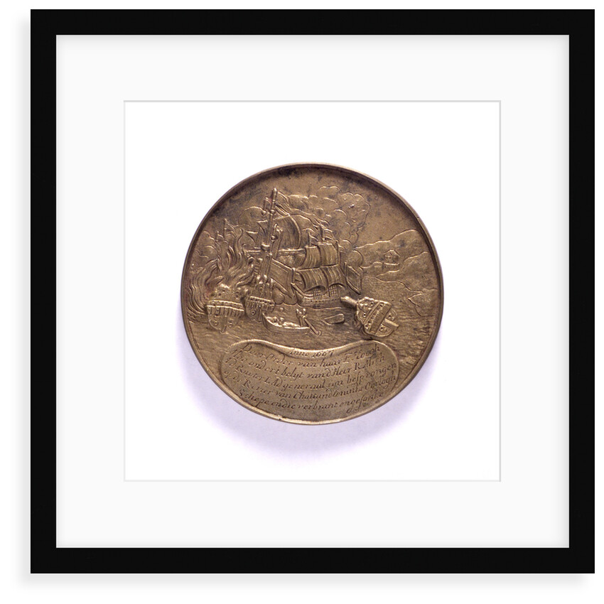 Medal commemorating ships burnt in the Medway and the proclomation of the peace of Breda, 1667; reverse by P.van Abeele