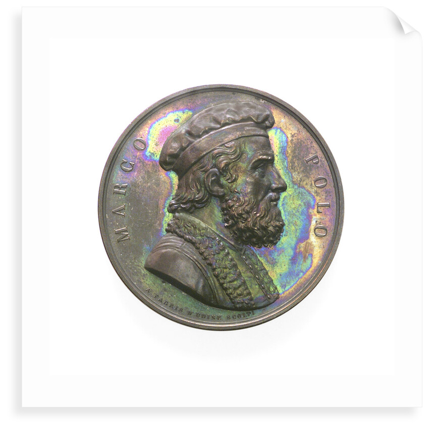 Medal commemorating Marco Polo and the 9th Conference of Italian Scientists; obverse by A. Fabris