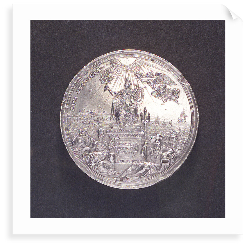 Medal commemorating the Peace of Ryswick and rejoicings at Gouda, 1697; reverse by J. Drappentier