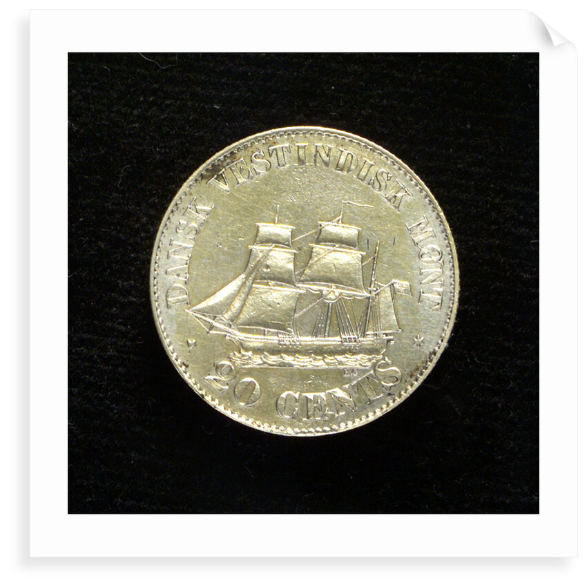 A Danish West Indian coin, 20 cents; reverse by H. Conradsen