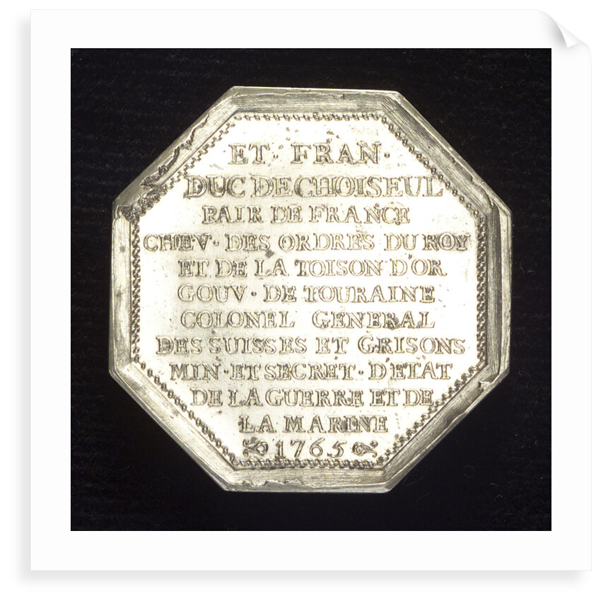 Medal commemorating Etienne François, Duc de Choiseul-Amboise (1719-1785), Minister of Marine by L.O.R.