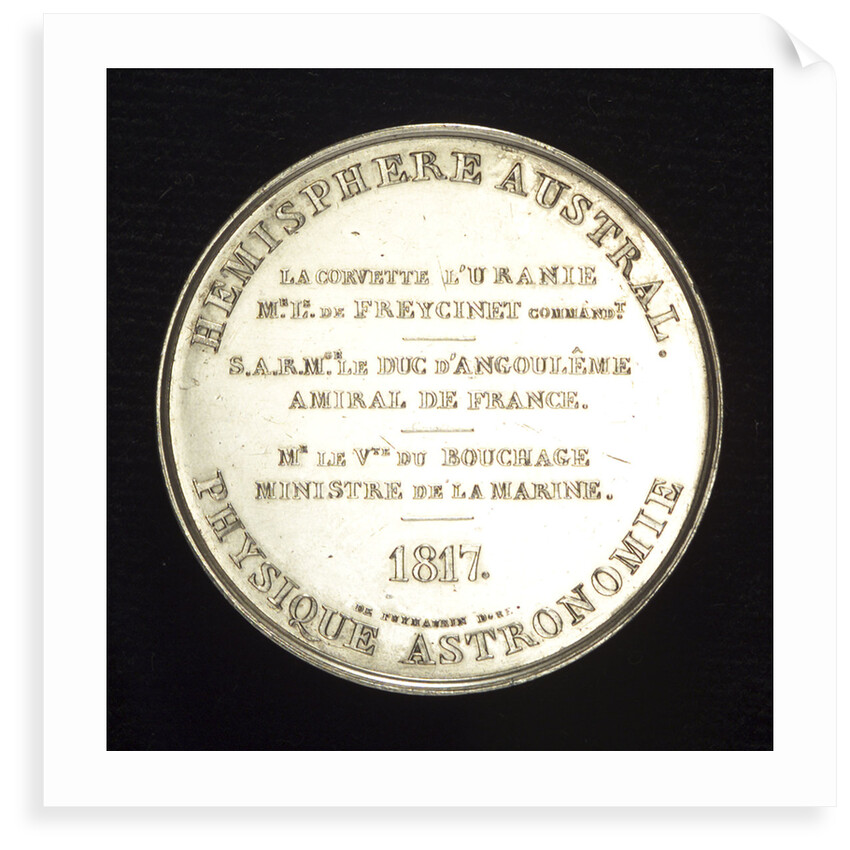 Medal commemorating the Expedition of the corvette 'Uraine', 1817; reverse by B. Andrieu; J.P. de Puymaurin