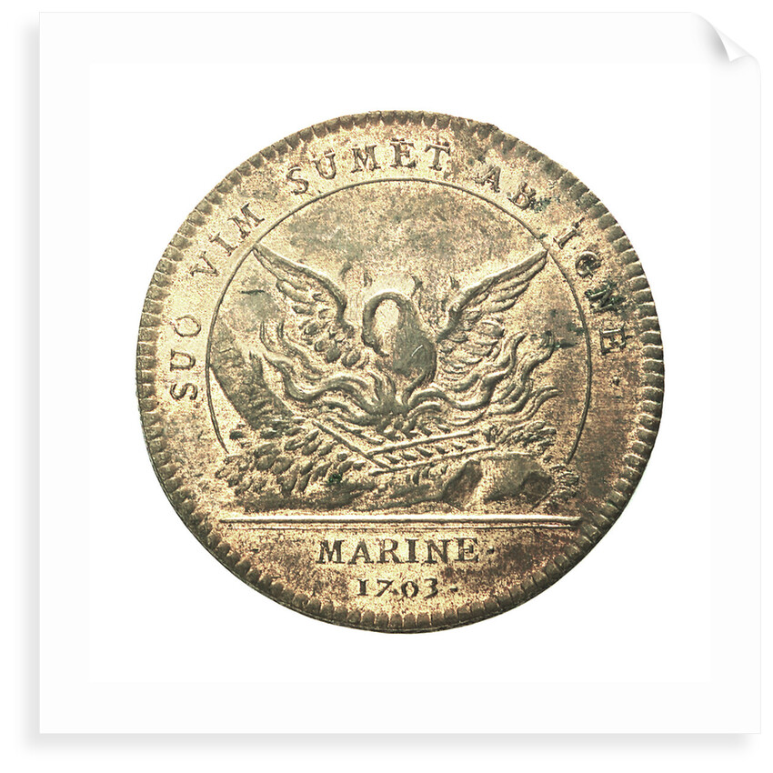 Counter commemorating the Spanish galleons burnt in Vigo harbour, 1703; reverse by H. Roussel