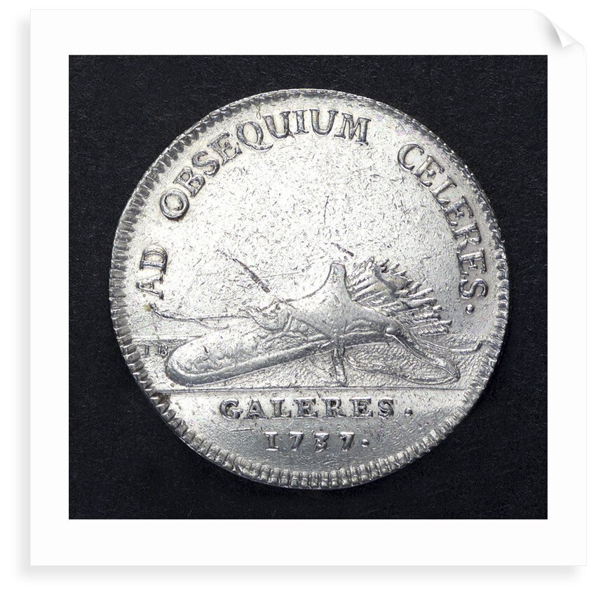Counter commemorating galleys being fitted out; reverse by J. Bernard