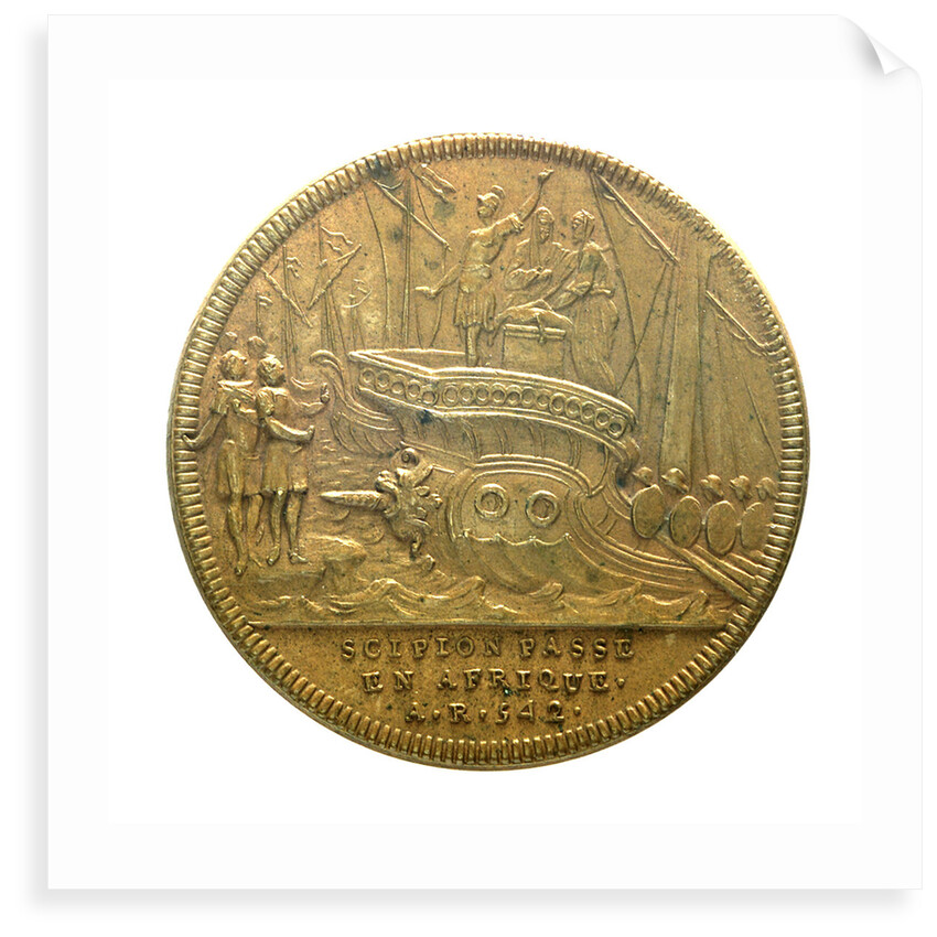 Counter commemorating the embarkation of Scipio for Africa, BC149, and his meeting with Hannibal; obverse by Jac Dassier