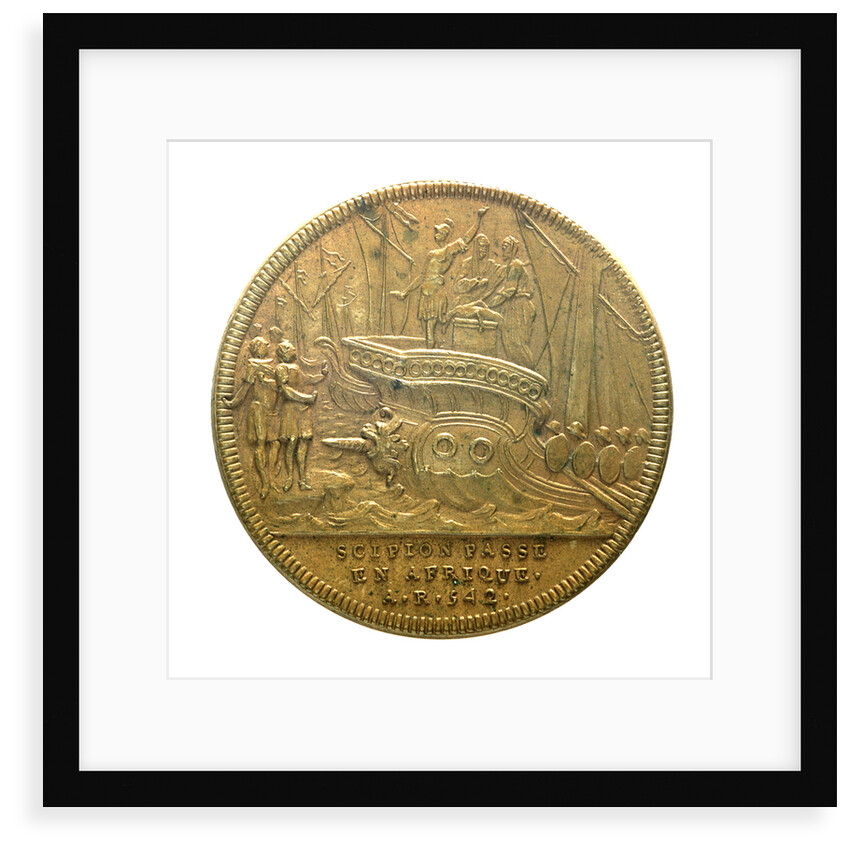 Counter commemorating the embarkation of Scipio for Africa, BC149, and his meeting with Hannibal; obverse by Jac Dassier