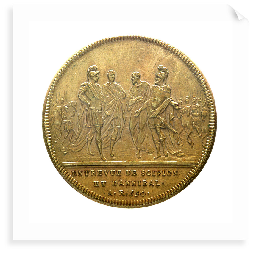 Counter commemorating the embarkation of Scipio for Africa, BC149, and his meeting with Hannibal; reverse by Jac Dassier