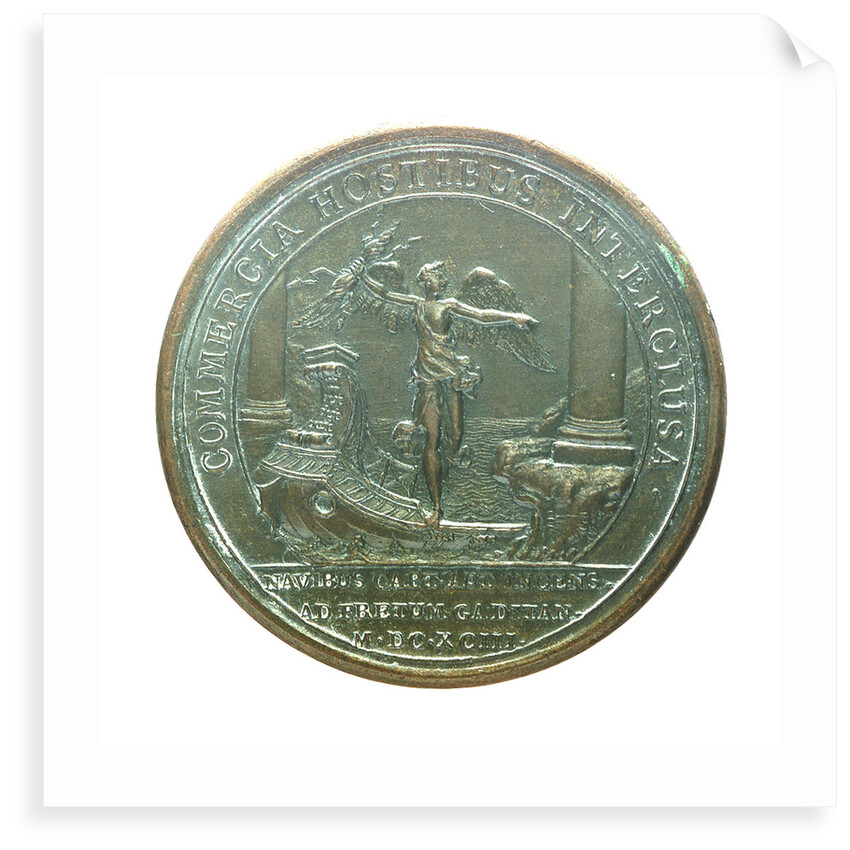 Medal commemorating the Smyrna fleet being attacked off Gibraltar, 1693; reverse by J. Mauger