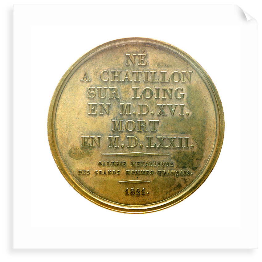Medal commemorating Admiral Gaspard de Coligny (1516-1572); reverse by R. Gayrard