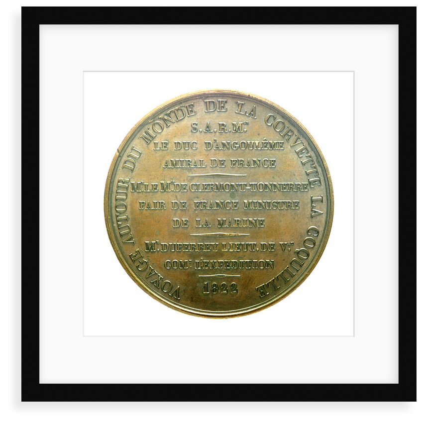 Medal commemorating the voyage of corvette, 'La Coquille', 1822; reverse by J.P. de Puymaurin