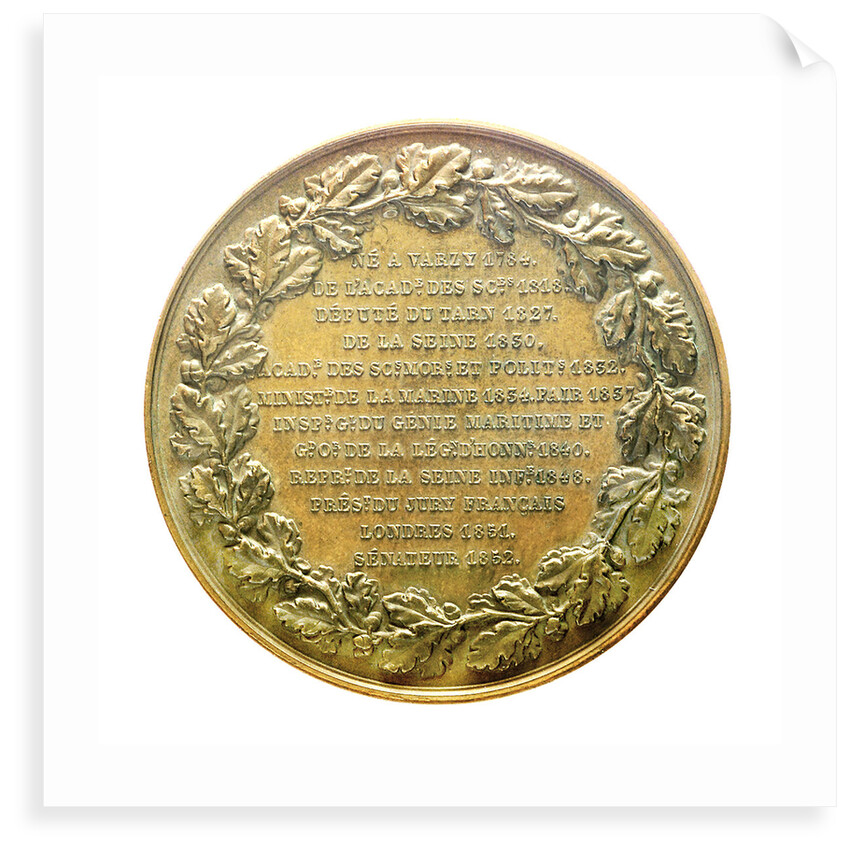 Medal commemorating Baron Francois Pierre Charles Dupin (1784-1873); reverse by A. Bovy