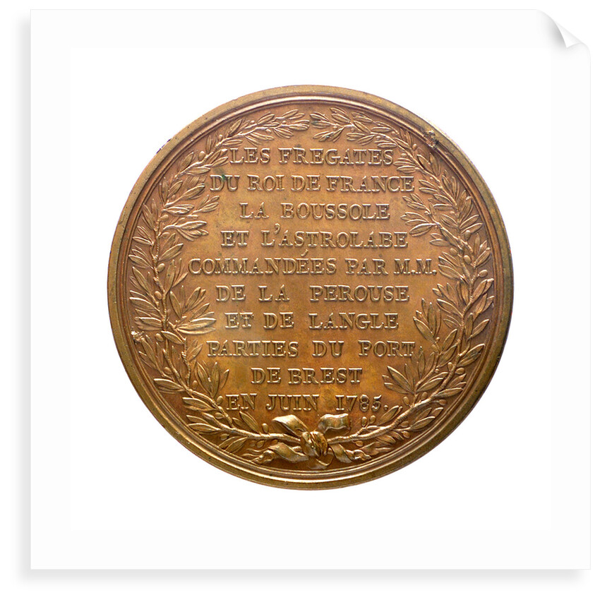 Medal commemorating the expedition of 'Boussole' and 'Astrolabe', frigates; reverse by B. Duvivier
