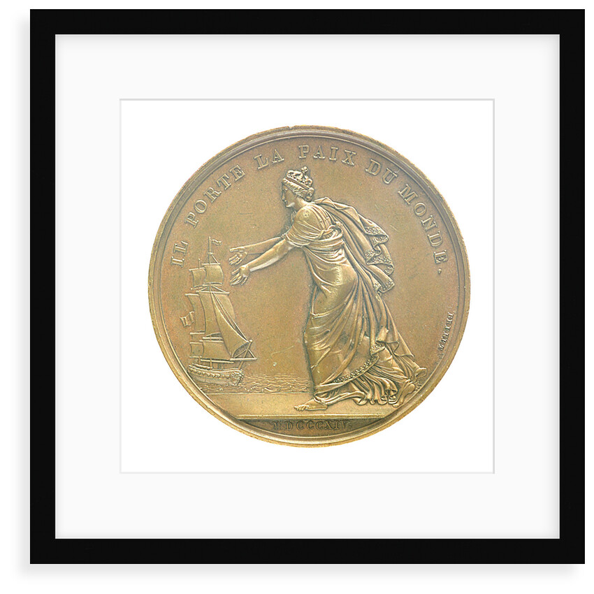 Medal commemorating Louis XVIII landing at Calais, 1814; reverse by B. Andrieu; N.G. Brenet