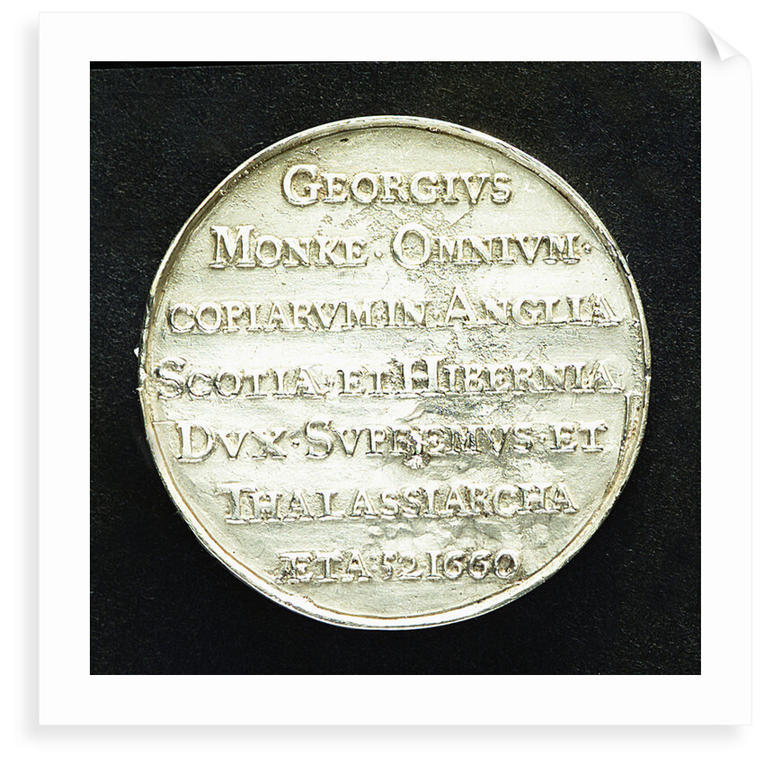 Medal commemorating Admiral General George Monk (1608-70): 1st Duke of Albemarle; reverse by T. Simon