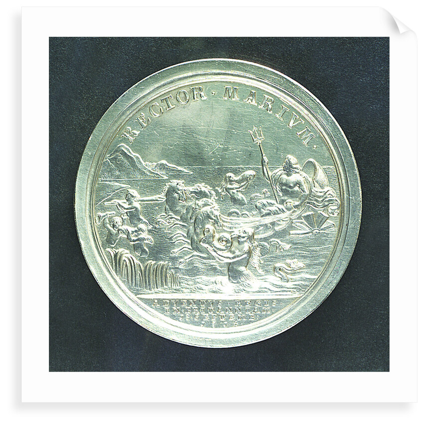 Medal commemorating the arrival of King George I in England, 1714 and dominion of the seas; reverse by J. Croker
