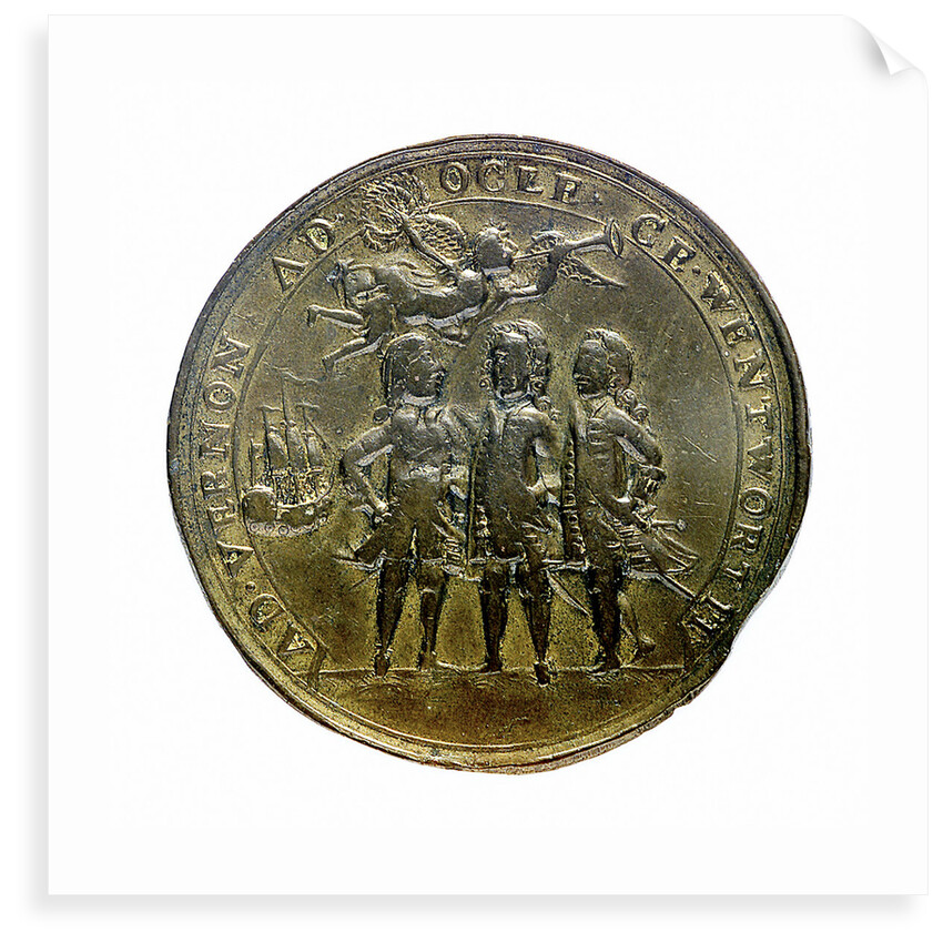 Medal commemorating Admiral Edward Vernon (1684-1757), Admiral Sir Chaloner Ogle (1681?-1750), and General Thomas Wentworth, the attack on Cartagena, 1741; obverse by unknown